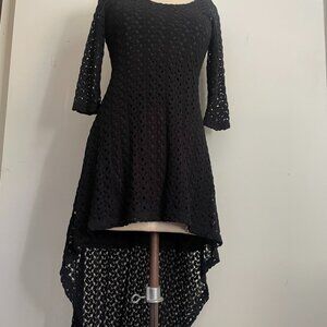 Black Crochet High-Low Dress